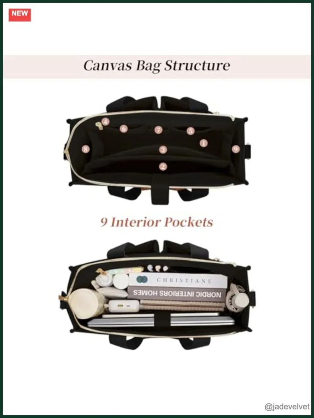 Canvas Tote Bag with Laptop Compartment & Cup Holder for Work Travel